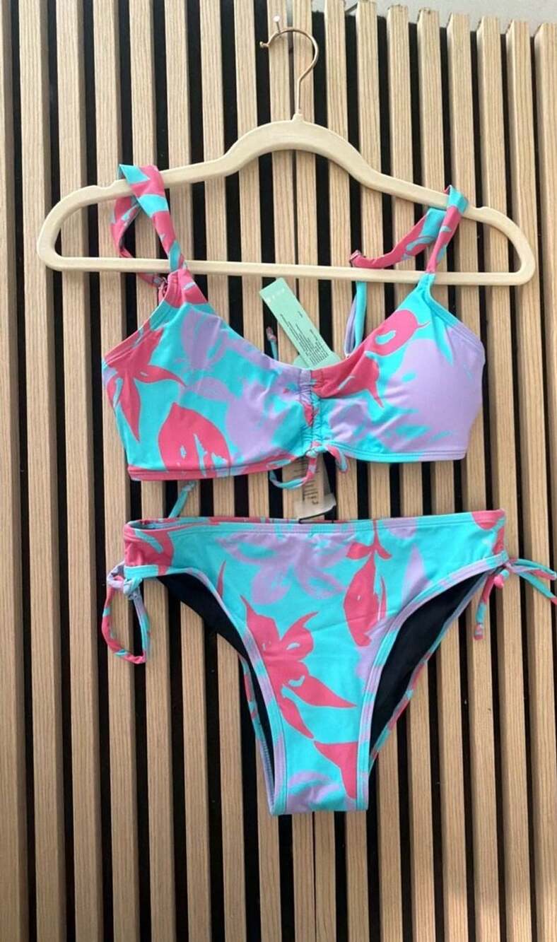 Zaful Floral Bikini Set Size Small Blue Pink